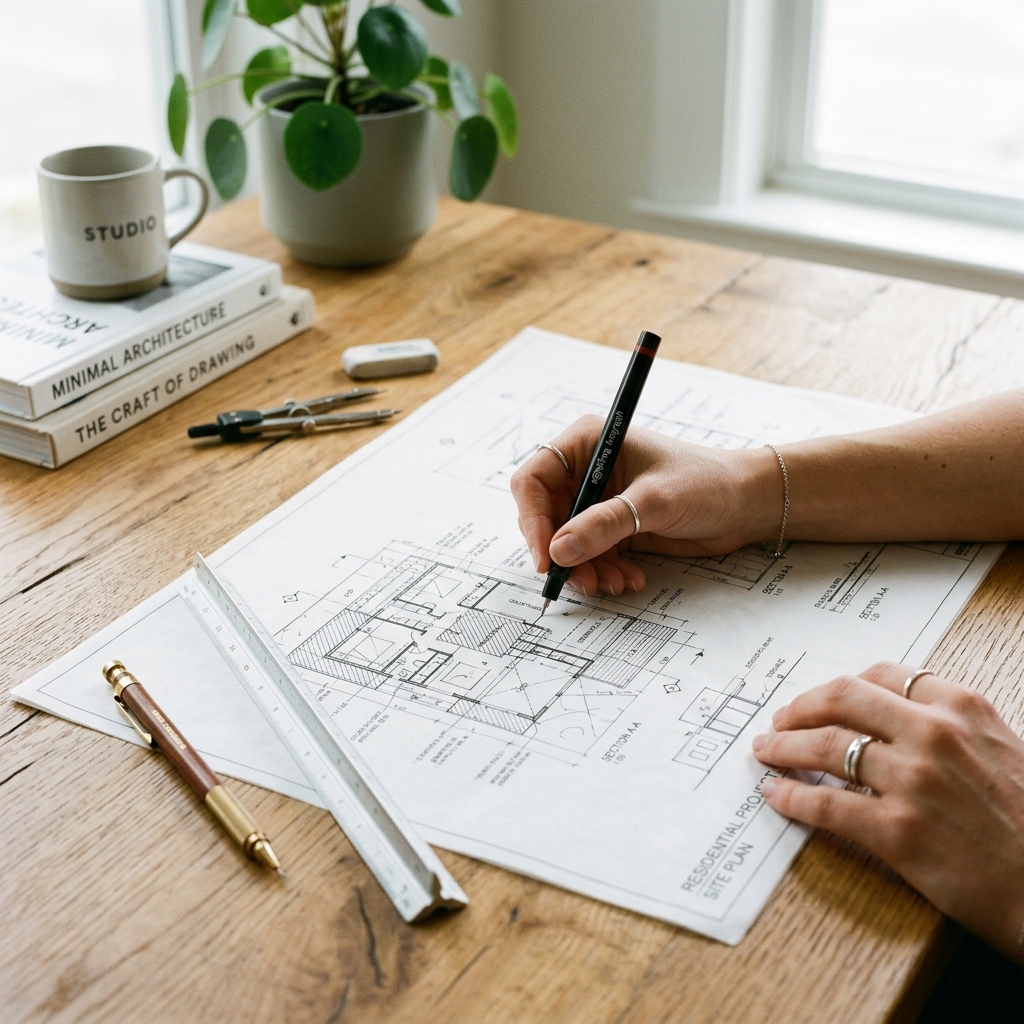 Arquitecto dibujando plano